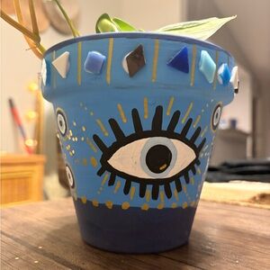 Hand-Painted Blue Eye Art Pot